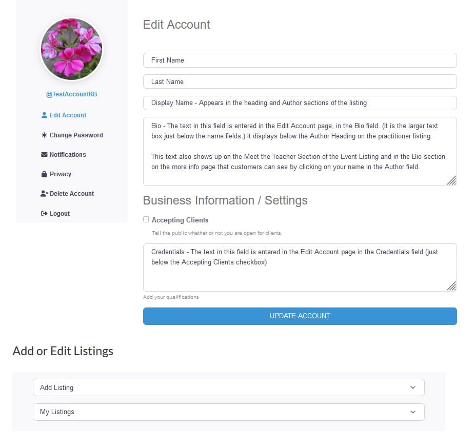Directory Account Page v4